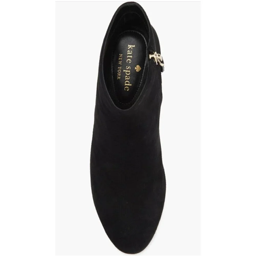 Kate Spade Womens Black Suede Taraji Faux Pearl Block Heel Ankle Bootie Sz 9 New